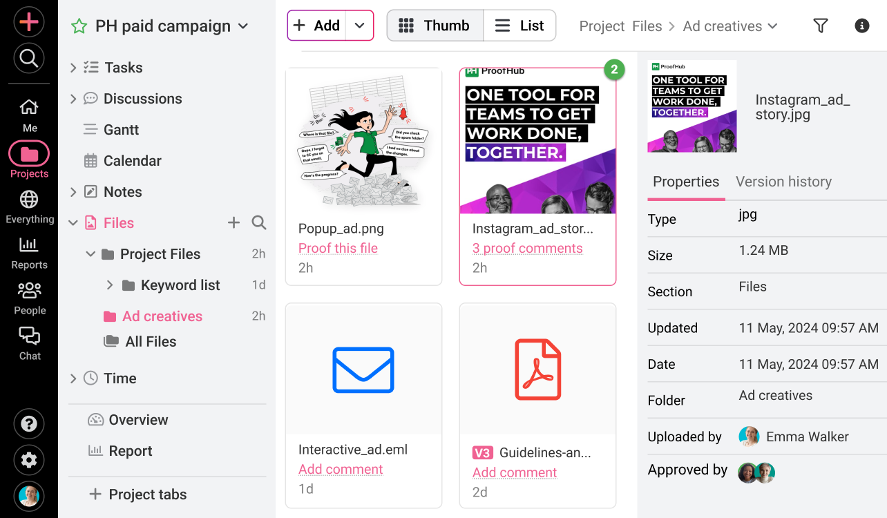 ProofHub’s integration for agile team’s file documentation and storage